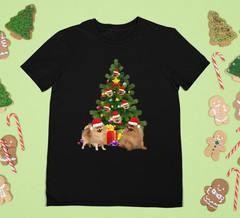 Pomeranian dog Christmas Tree T-Shirt black men All size Shirt