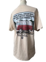 Volkswagen Unisex T-shirt (L) Tan Hippie 70s Iconic Bus Graphic Logo Original