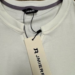 JMIERR White Ribbed Curved Hem Short Sleeve T-Shirt Size L NWT