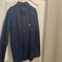 Carhartt Men’s Relaxed Fit Long Sleeve Work Shirt Navy Sz med