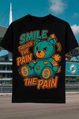 Dolphins Bear Fan Smile thru the Pain Graphic Sneaker Tee Shirt Pro Club Shaka