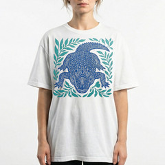 Alligator Gator Reptile Wildlife T-Shirt Tropical Blue Linocut Swamp Animal Tee