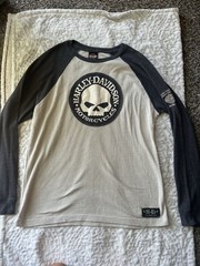 Harley-Davidson Skull Thermal Waffle Knit Raglan Shirt Men’s L Gray Cream Logo