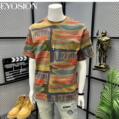 Men’s Abstract Graffiti T-Shirt Summer Casual Retro Short Sleeve Cotton Tee