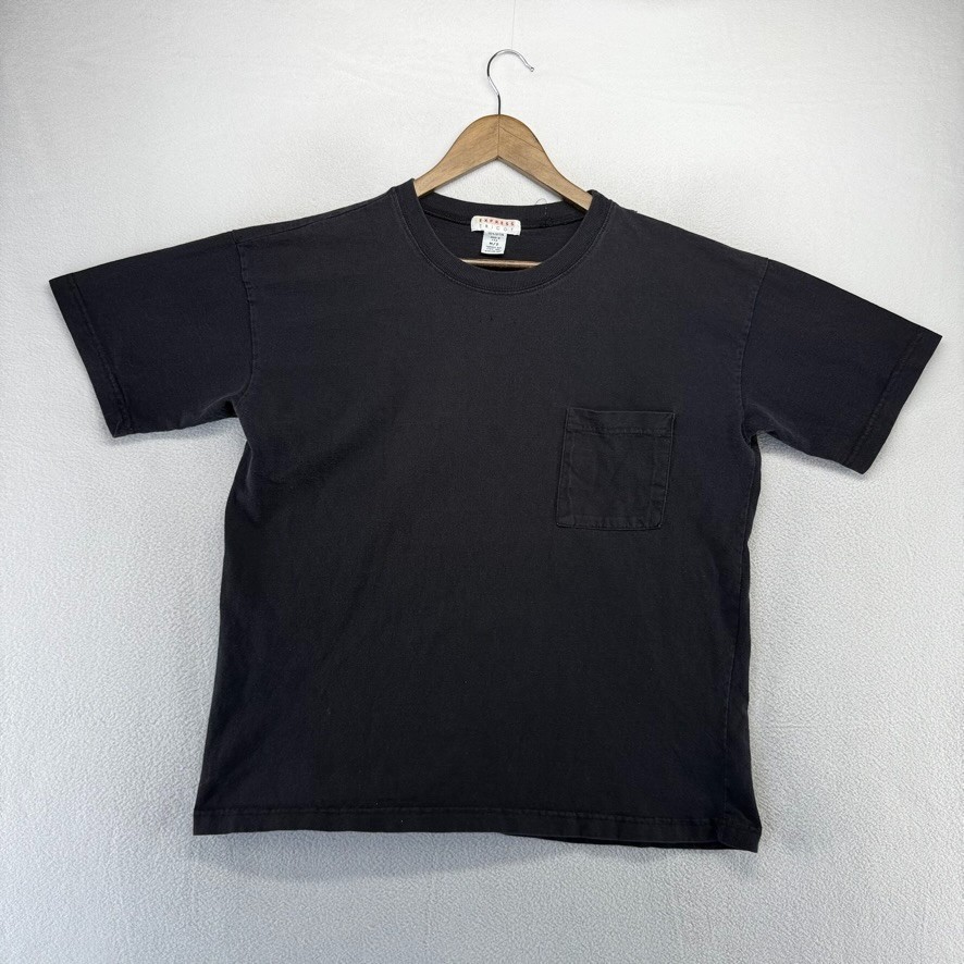 Vintage Express Tricot Shirt Men’s medium Black Blank Boxy USA Made Pocket 90s
