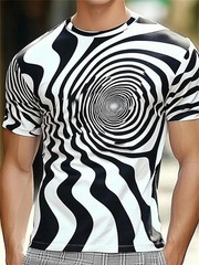 Men Summer 3D Wave Print T-Shirt Casual Short Sleeve Crew Neck Graphic Tee Shirt