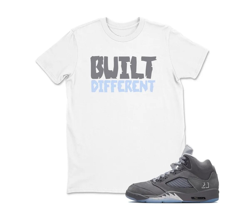 Shirt To Match JD 5 Wolf Grey, Built Different, BLACK/WHITE
