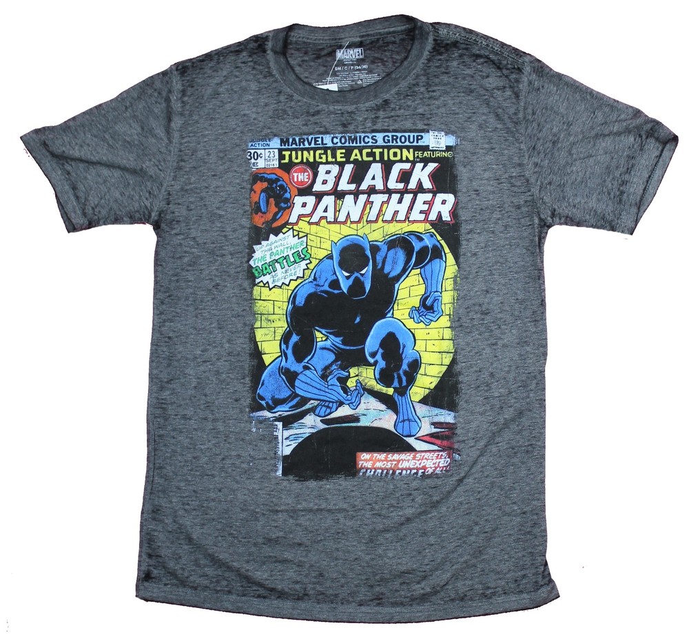 Black Panther Mens T-Shirt – Jungle Action 23 Cover Retro Image