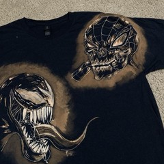 1/1 XL Spider Man Venom Custom Hand Drawn Bleach Art Black Short Sleeve Shirt