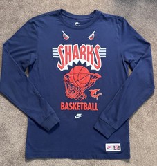 Nike Tee Shanghai Sharks Long Sleeve T-shirt Sz M Blue Embossed Print Basketball