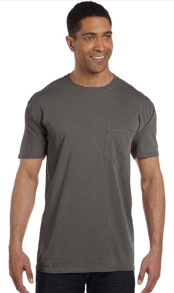 COMFORT COLORS C1717 Pocket Tee Heavyweight USA Cotton Garment Dyed T-Shirt Grey