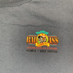 VTG Bad Ass Coffee Co Shirt Mens XL Blue Columbia SC Graphic Tee Duck Co
