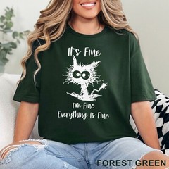 It’s Fine I’m Fine Everything Is Fine Shirt, Cute Black Cat Tee, , 202826