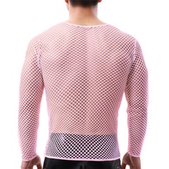 Mens Fishnet Shirts Mesh Transparent Long-Sleeve Muscle T-Shirt Undershirt Tops