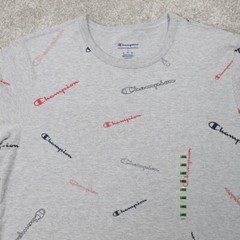 Champion AOP Shirt NWT Mens Large Gray All Over Cotton/Poly Blend S/S Pullover