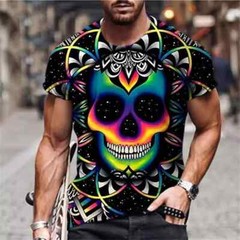Camiseta Con Estampado 3d De Cráneo Para Hombre Camisa Corta Moda Hip-hop Lujo