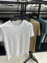 New Men’s Jacquard T-Shirt Casual Short Sleeve Round Neck Breathable Fashion TOP