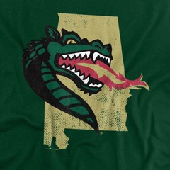 UAB Adult T-Shirt State Shape, Hunter Green, S-3XL