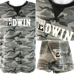 Edwin Jeans Japan Mens T-Shirt size Small Gray Camo V-Stitch Collar Embroidered