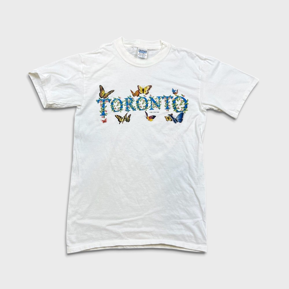VTG 2000 Toronto Canada Butterflies T Shirt Mens Small White Animal Graphic Tee