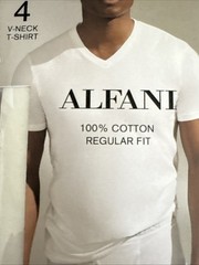 Alfani V-Neck T-Shirt Mens XL White 4-Pack 100% Cotton Regular Fit Tagless