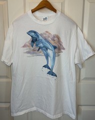 Vintage 90s Natural Wonders Leaping Dolphins White Adult L 100% Cotton Shirt USA