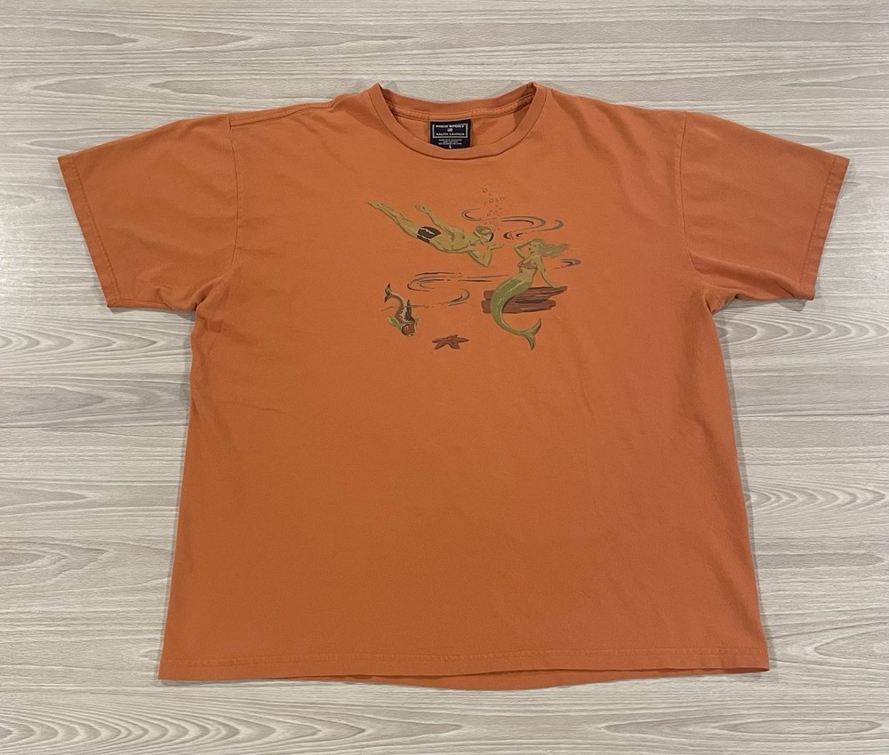 Vintage 90s Polo Sport Ralph Lauren Mermaid Diver Aquatic Shirt Mens Size Large