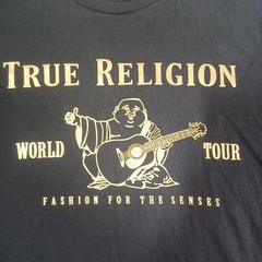 True Religion T-shirt Mens Extra Large Black Metallic Buddha SS Tee World Tour