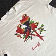 Yazbek White Cozumel Mexico Parrot Graphic Men’s Cotton Crew Neck T-Shirt 2XL