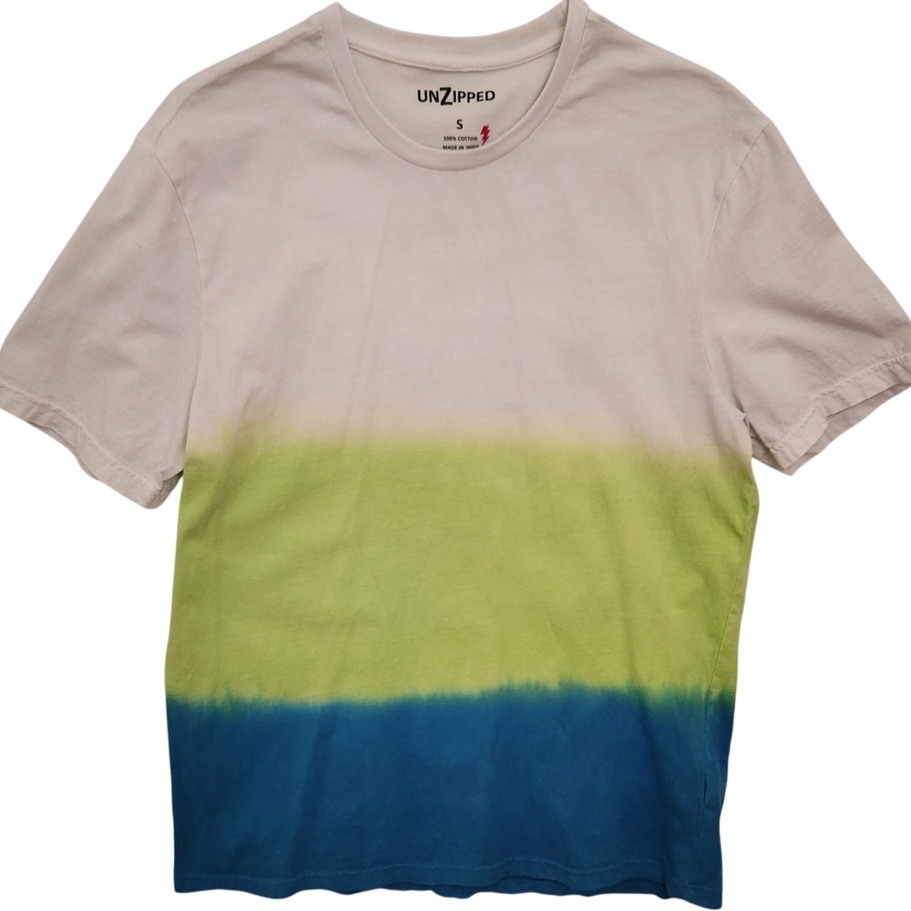 Pre-owned good condition men size small cotton neon green blue striped t shirt