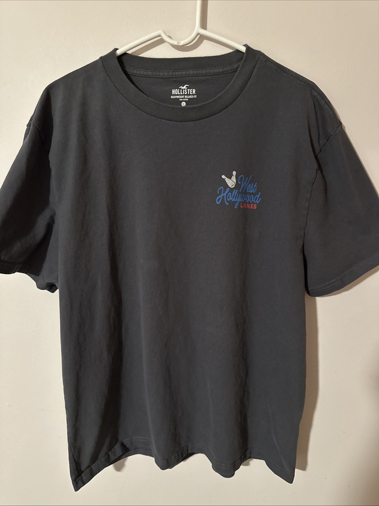 Hollister Small Gray Graphic Tee West Hollywood Lanes Bowling Shirt XL Heavyweig