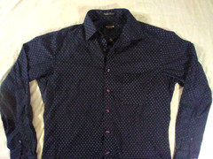 Pierre Cardin Slim Fit Shirt Dk Blue w/White Polka Dots, Men’s Size M=15-15 1/2