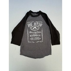 Jiu Jitsu Discipline Honor Respect MMA Graphic Raglan Baseball Tee Gray Black