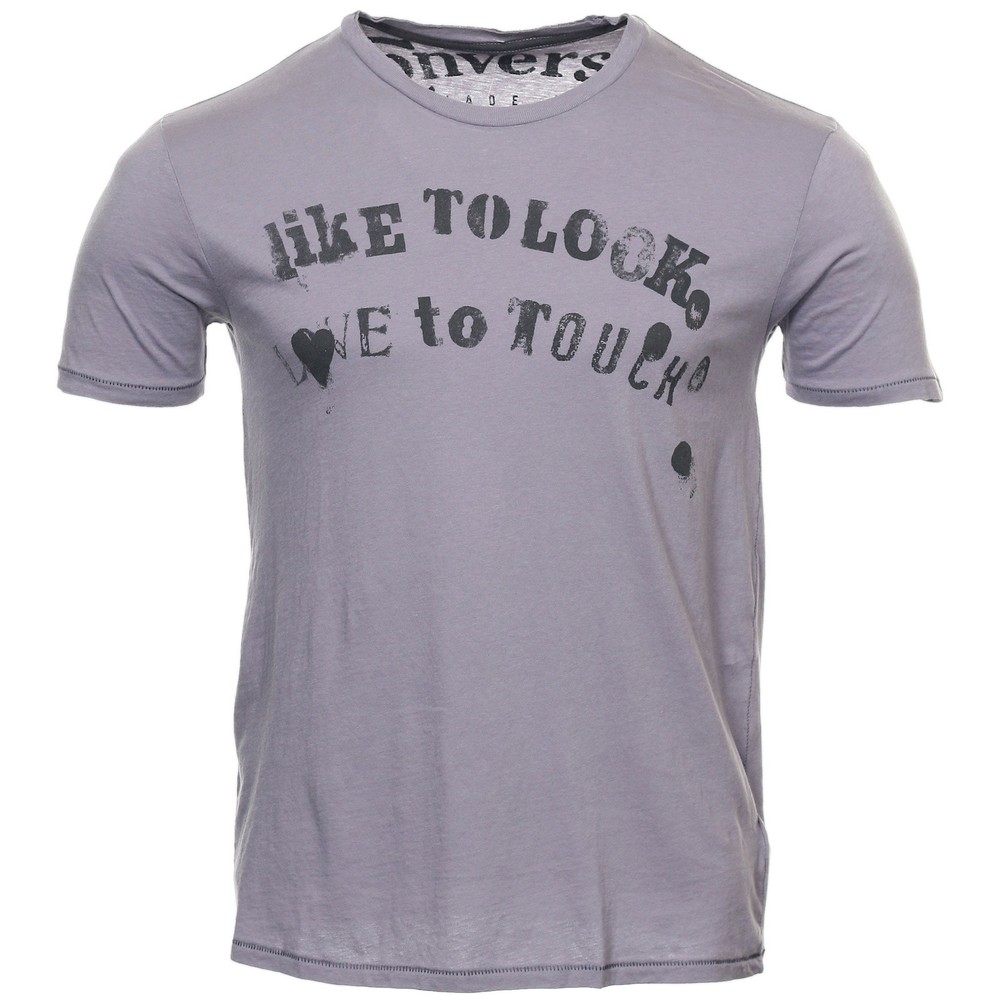 Converse Mens L Graphic T-Shirt Lavender Gray Like To Look Love To Touch Cotton