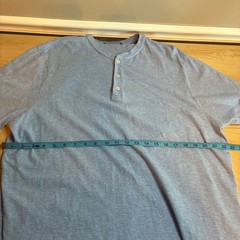 Cremieux Classics Mens XL Blue Heathered Cotton Short Sleeve Henley Shirt Logo