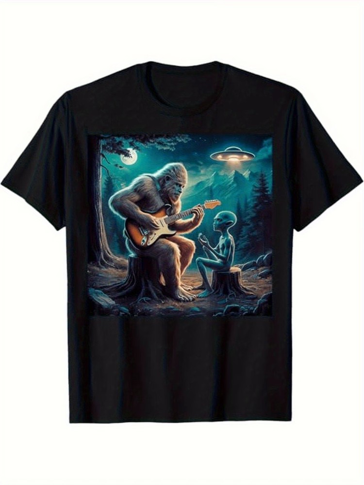 1pc Men’s & Women’s Retro & Alien Guitar Graphic T-Shirt – 220GSM 100% Cotton Cr