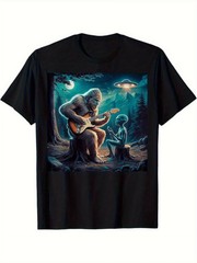 1pc Men’s & Women’s Retro & Alien Guitar Graphic T-Shirt – 220GSM 100% Cotton Cr