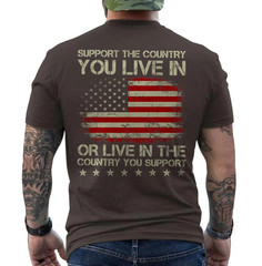 Support The Country You Live In T-Shirt American Flag Patriotic Retro ON BACK