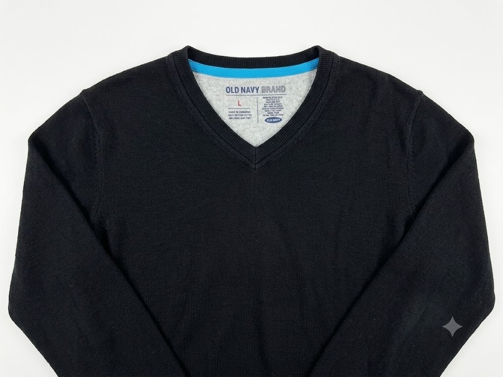 Old Navy Men Large Black Long Sleeve V-Neck Cotton Ribbed Collar Tee Shirt L