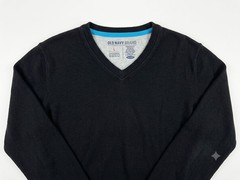 Old Navy Men Large Black Long Sleeve V-Neck Cotton Ribbed Collar Tee Shirt L