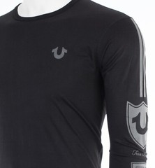 $99 TRUE RELIGION Black MOTO PUFF Horseshoe Long Sleeve Designer Graphic T-shirt