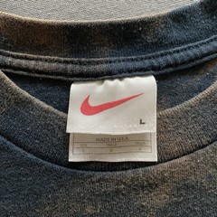 Vintage 1990s Nike T Shirt Mens Large Black Bleach Dye Swoosh Embroidered USA
