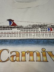 Vintage 90s Single Stitch White Carnival Cruise Ship T Shirt XL Tourist
