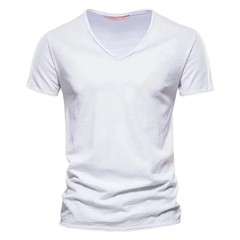 Brand Quality 100% Cotton Men T-shirt V-neck Fashion Design Slim Fit Soild Male