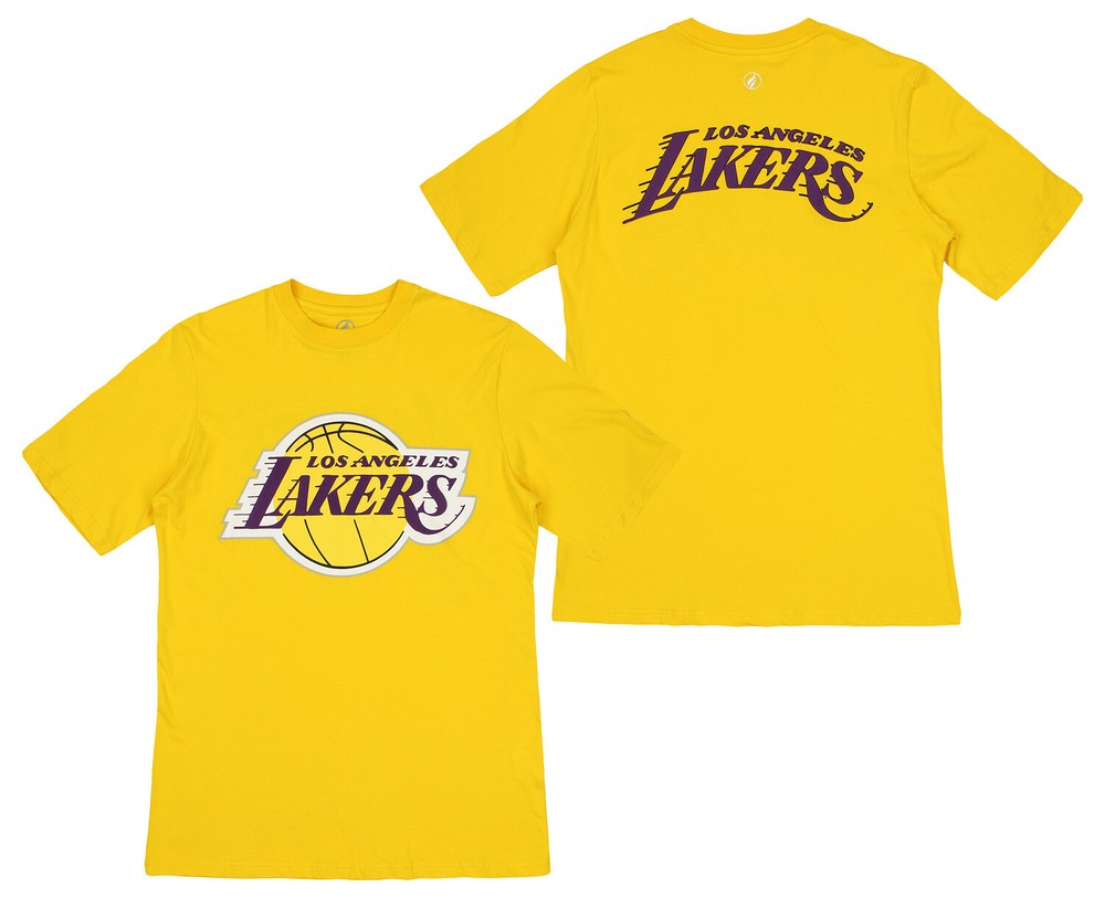 FISLL NBA Men’s Los Angeles Lakers Team Color, Name and Logo Premium T-Shirt