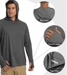 Men’s Outdoor Sun Block T-Shirt UPF 50+ Skin Protection Hiking Sport Hoodie Tops