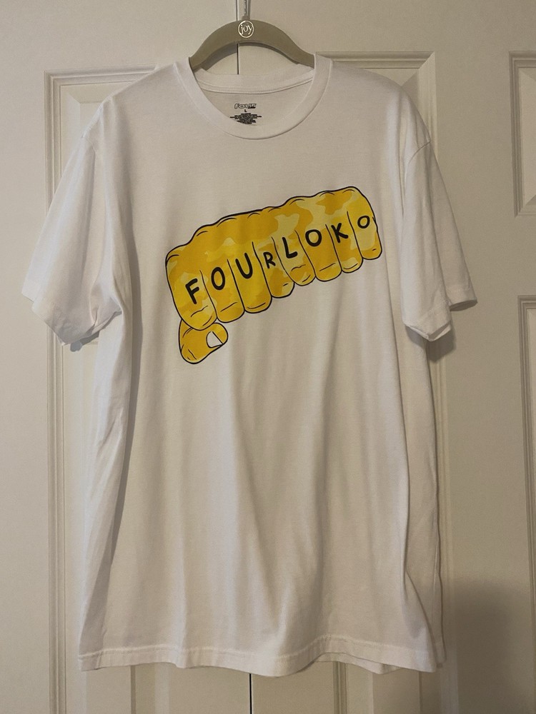 Men’s FOUR LOKO Liquor White T-shirt – Size L Poly-Cotton EUC