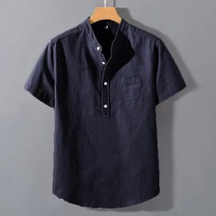 Men’s Breathable Cotton Stand Collar T-Shirt Summer Casual Pocket Top Tee Gift