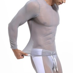 Mens Long Sleeve See Through Mesh T Shirt Sexy Muscle Clubwear Blouse Tops Tee