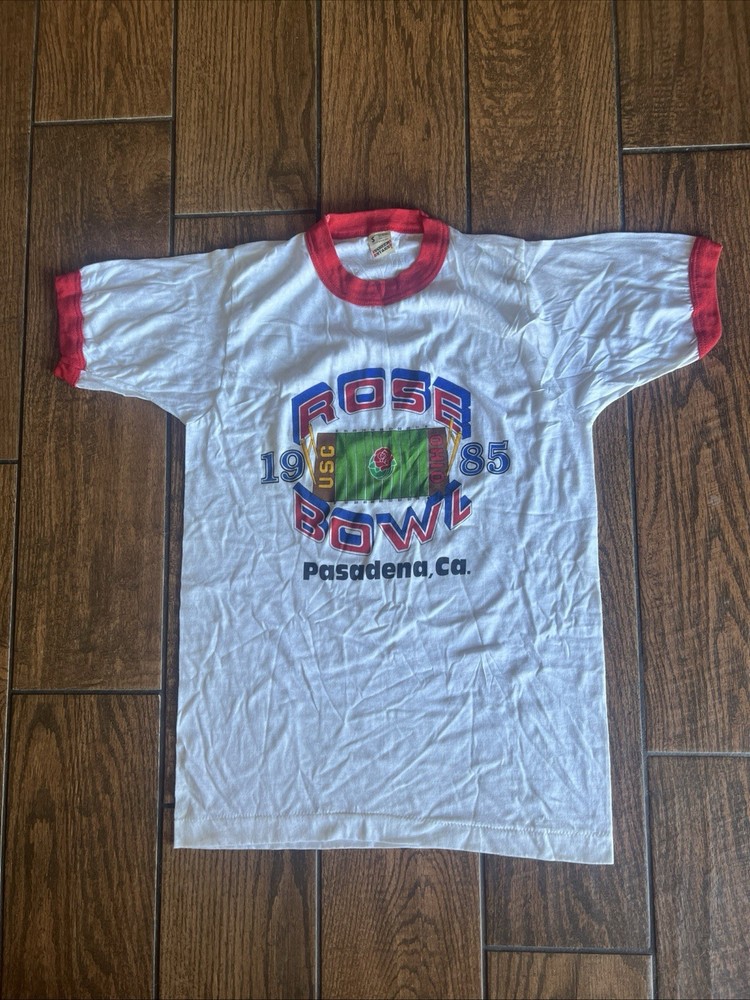 Vintage 1985 USC Trojans Vs Ohio Rose Bowl T-Shirt Small White 80s Single Stitch